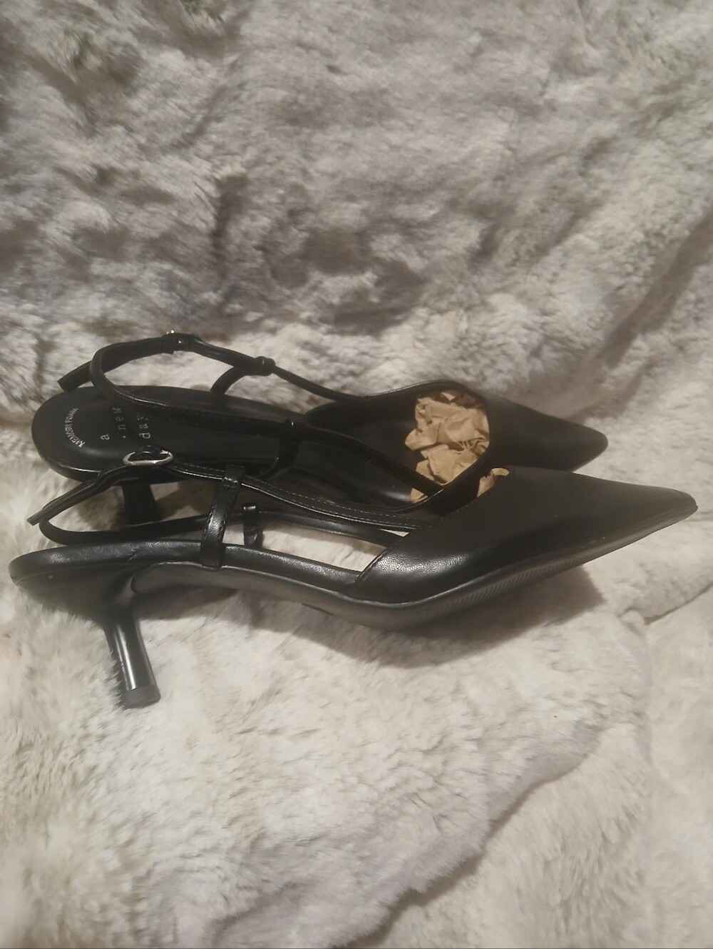 Women's Black Pointed Slingback Heels - Classic Office to Evening Shoe - Picture 3 of 5